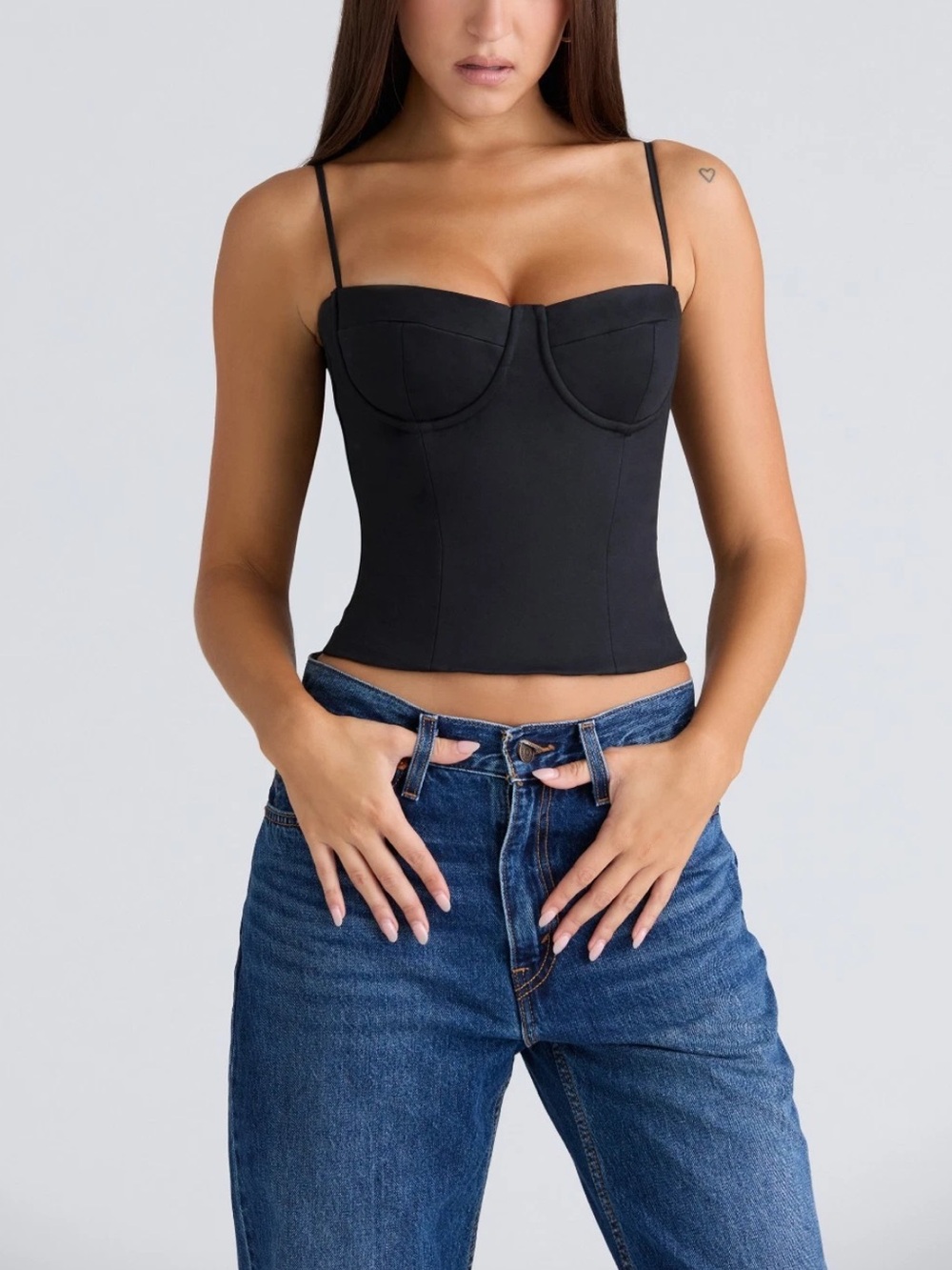 House of CB Samaria Black Structured Bustier Crop Top
